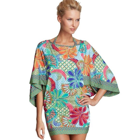 Trina Turk Zanzibar Swim Cover Up Tunic Dress Green Blue Orange Size Medium M - Picture 1 of 5